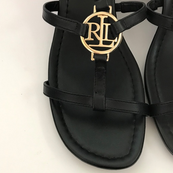 LAUREN RALPH LAUREN Elina Leather Heeled Wedge Sandals Black Women’s Size 9.5 - Picture 5 of 16